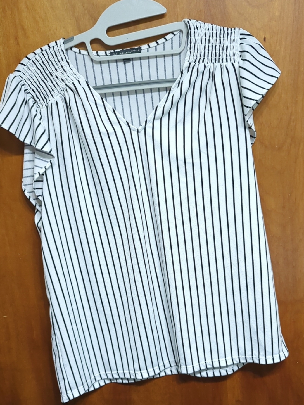 Adrianna Papell White Top with Black Vertical Stripes